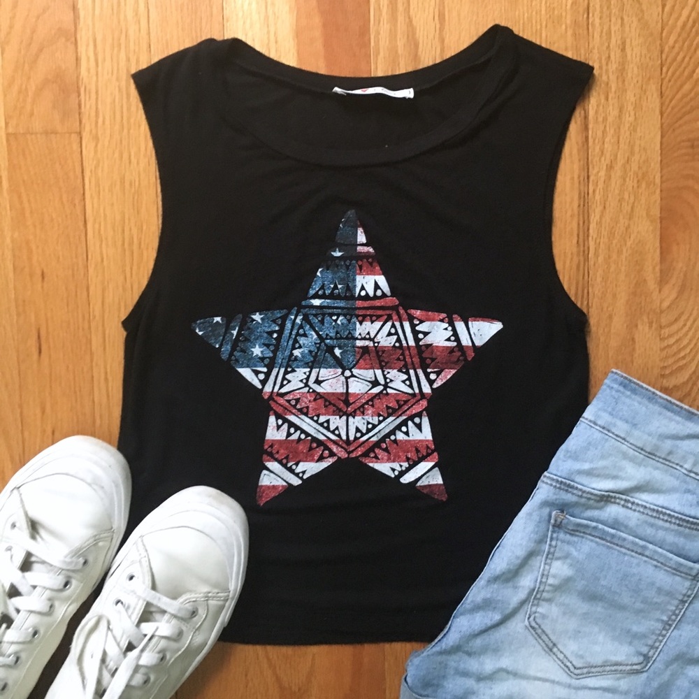 Black Graphic Tank Top with Star Pattern